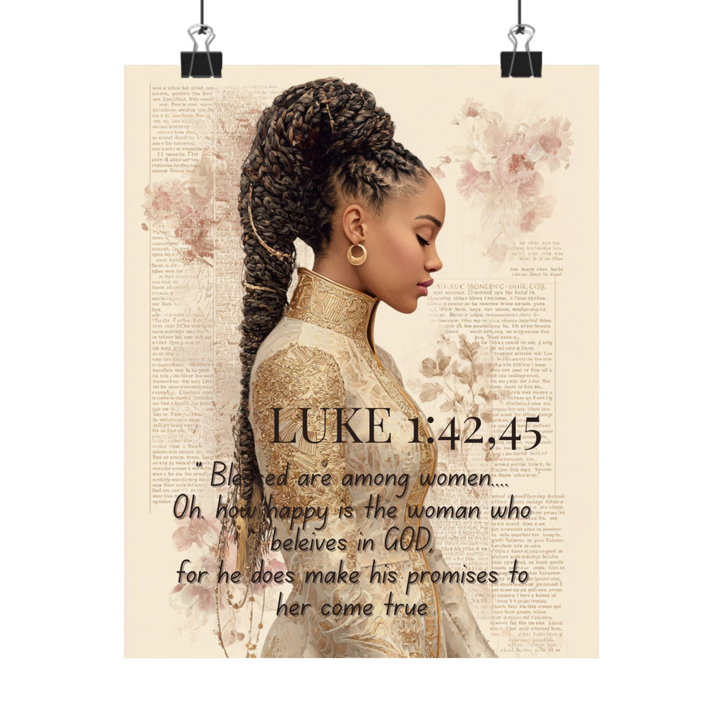 Luke 1:42,45 Inspirational Matte Poster — Faith-Based Black Woman Art Print