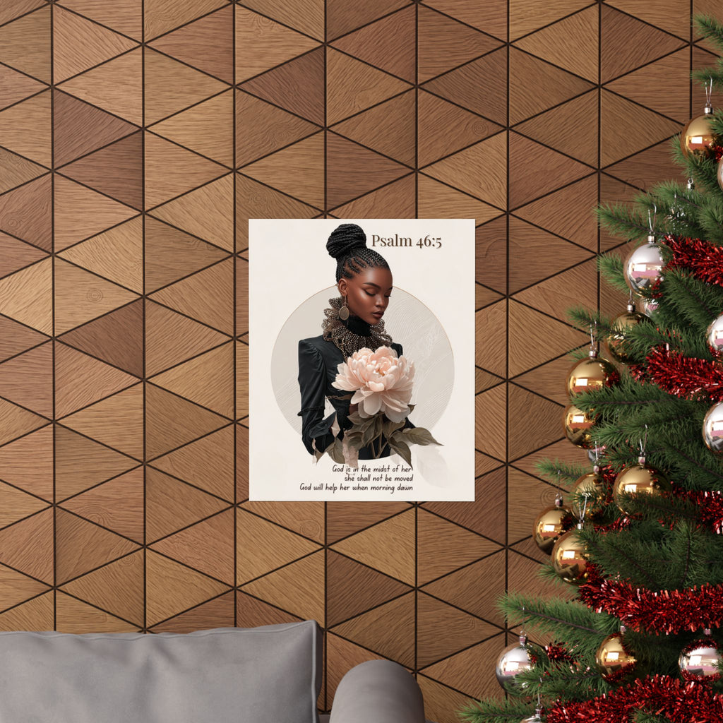 Psalm 46:5 Matte Poster — Black Woman Floral Faith Wall Art