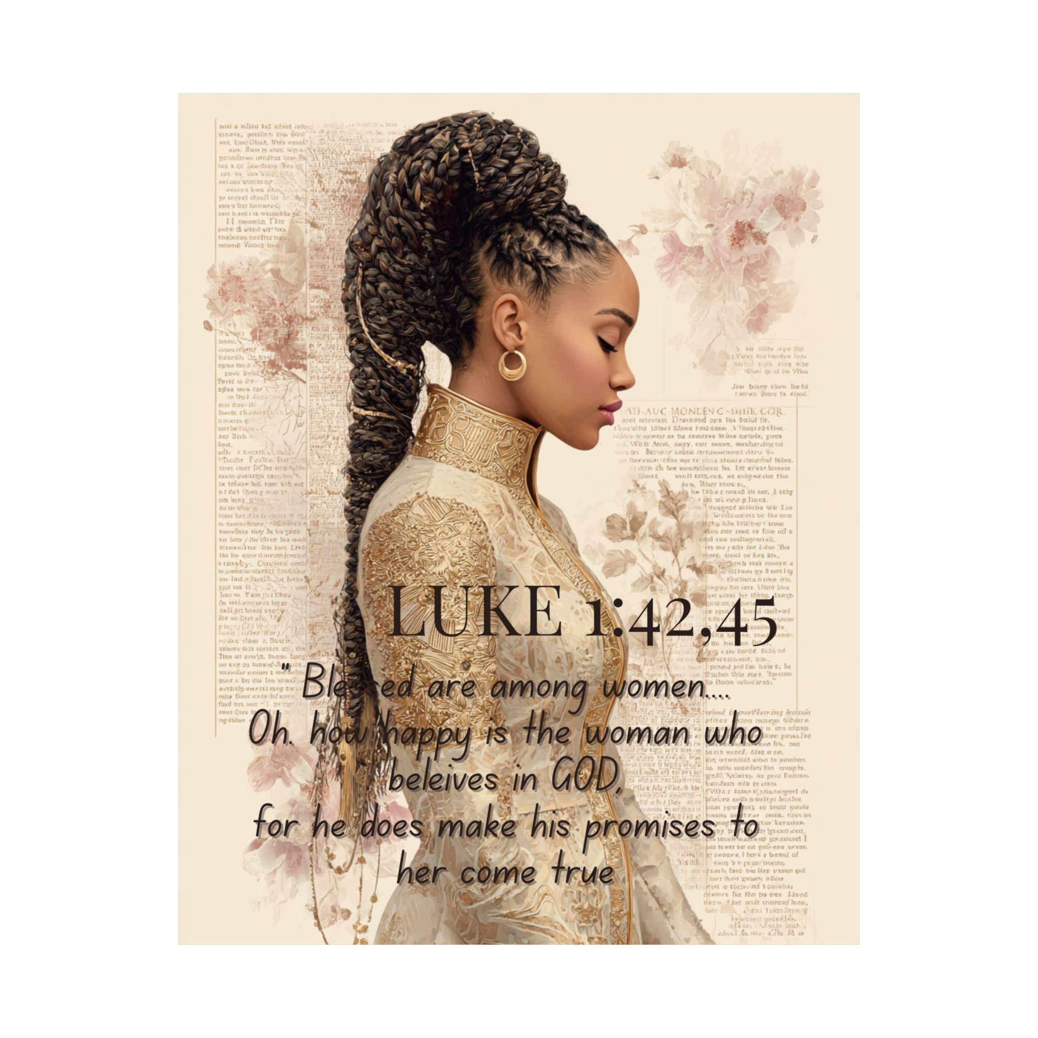 Luke 1:42,45 Inspirational Matte Poster — Faith-Based Black Woman Art Print