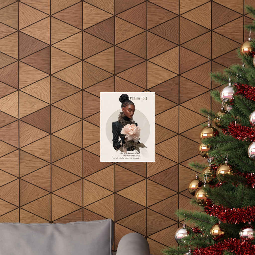 Psalm 46:5 Matte Poster — Black Woman Floral Faith Wall Art